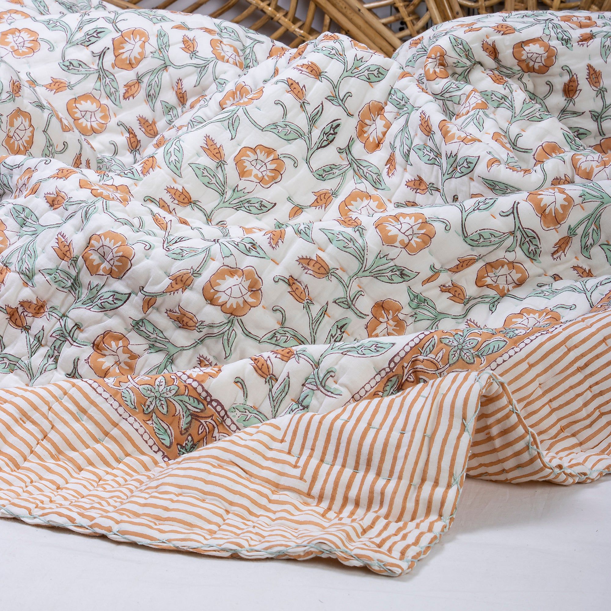 Floral Block Print Best Kantha Blanket For Winter